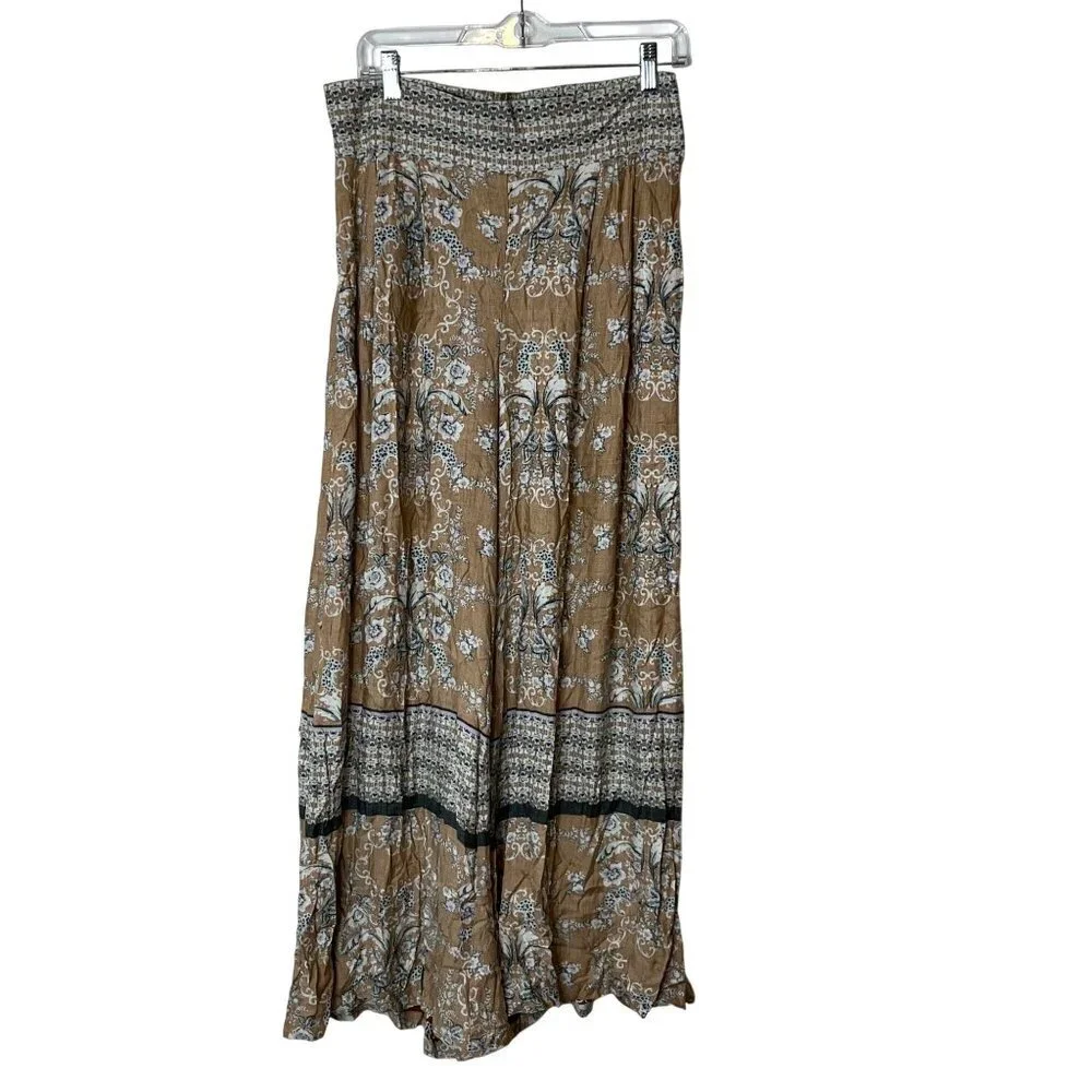 Bohemian Style Maxi Skirt L By Otis & Maclain Floral & Geometric Print Brown/Whi